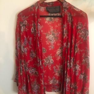 Free People red floral sheer open cardigan